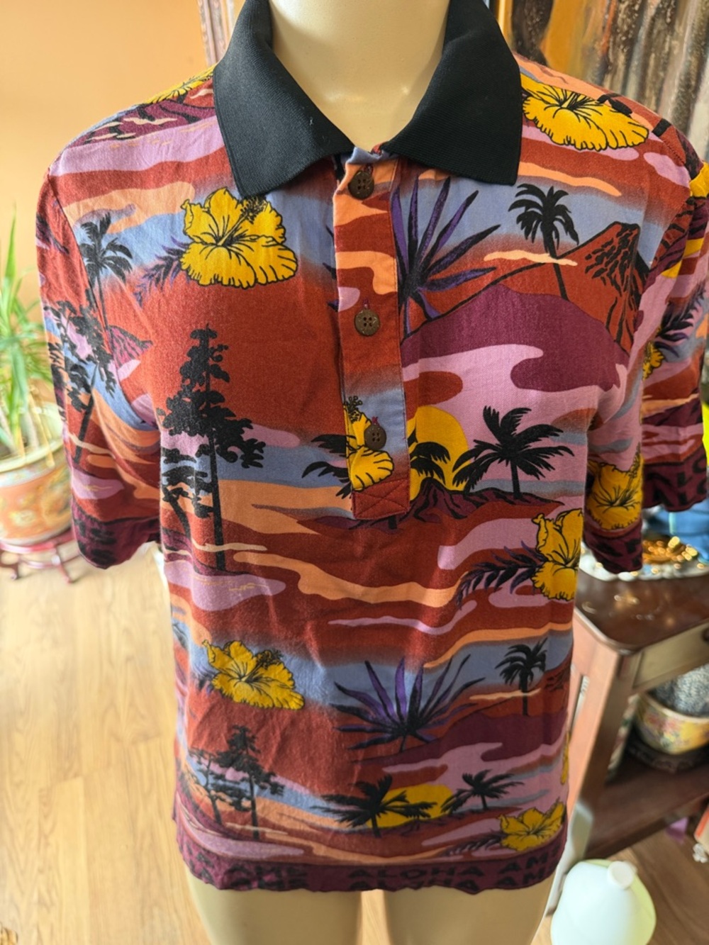 ALOHAS Tropical Print Polo‎ in Rust, Purple, Yellow & Black